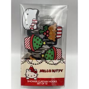 Hello Kitty Christmas Shower Curtain Hooks Red Green Trees Cupcakes Set Of 12